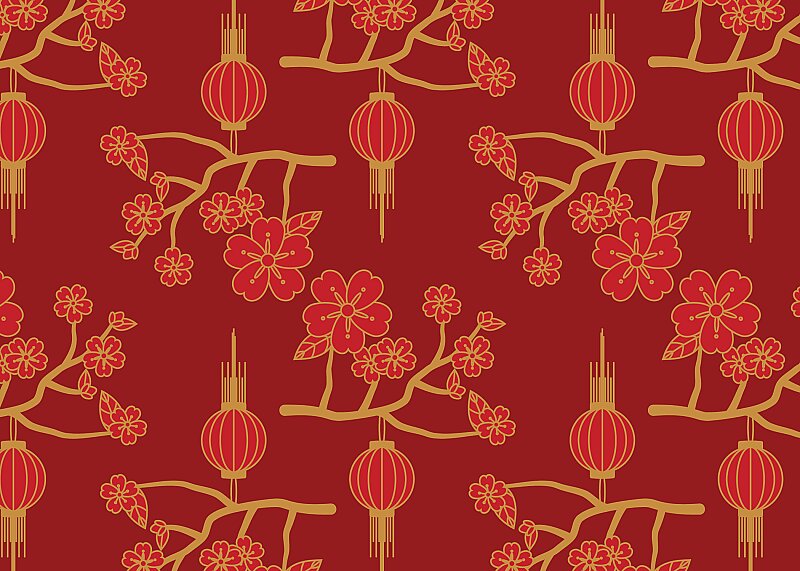 Lantern and Blossom Pattern